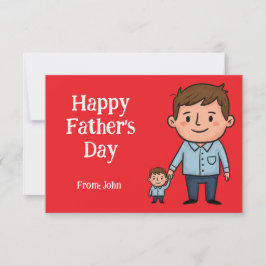 Happy Vaderdag Cartoon Dad & Son Red Bedankkaart