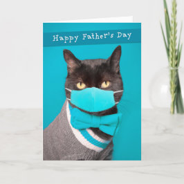 Happy Vaderdag Cat Coronavirus Mask en Stropdas Feestdagen Kaart