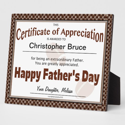 Happy Vaderdag Certificate Plaque Fotoplaat (Zijkant)