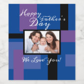 Happy Vaderdag Custom 1 foto blauw Wijn Etiket (Enkel label)