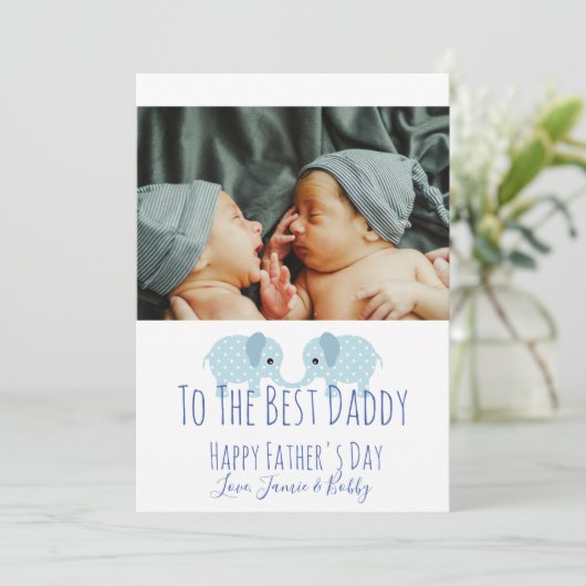 Happy Vaderdag Custom Photo Twins Feestdagenkaart (Staand voorkant)