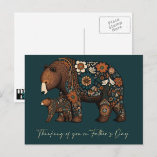 Happy Vaderdag Cute Beren Folk Art Briefkaart