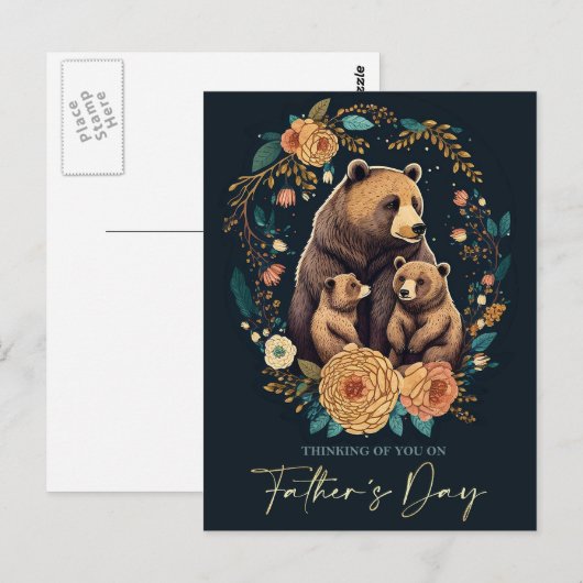 Happy Vaderdag Cute Beren Folk Art Briefkaart (Voorkant / Achterkant)