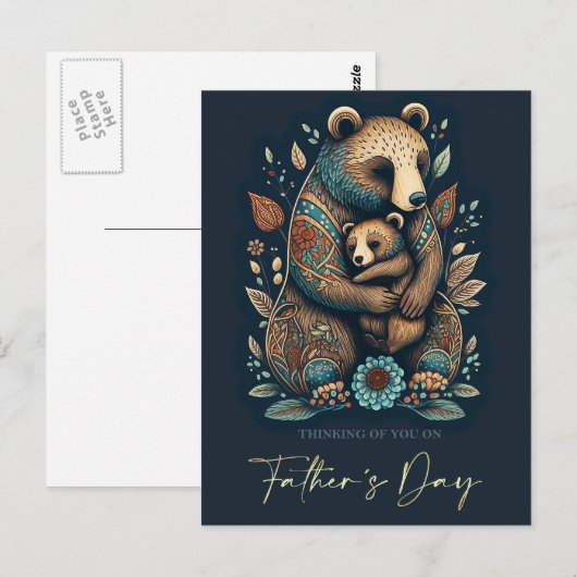 Happy Vaderdag Cute Beren Folk Art Briefkaart (Voorkant / Achterkant)