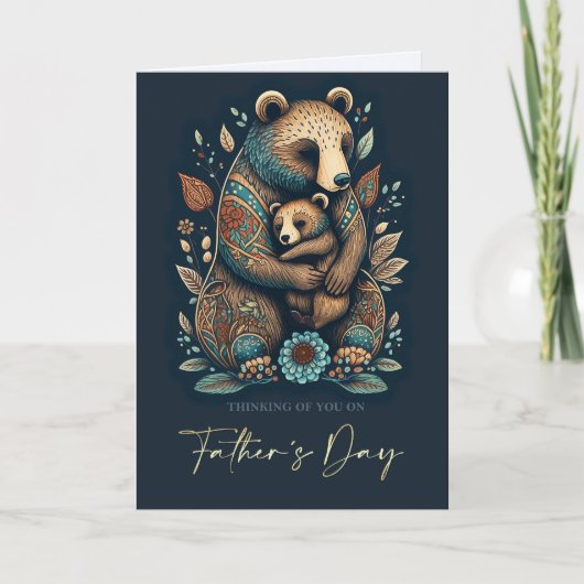 Happy Vaderdag Cute Beren Folk Art Kaart (Voorkant)