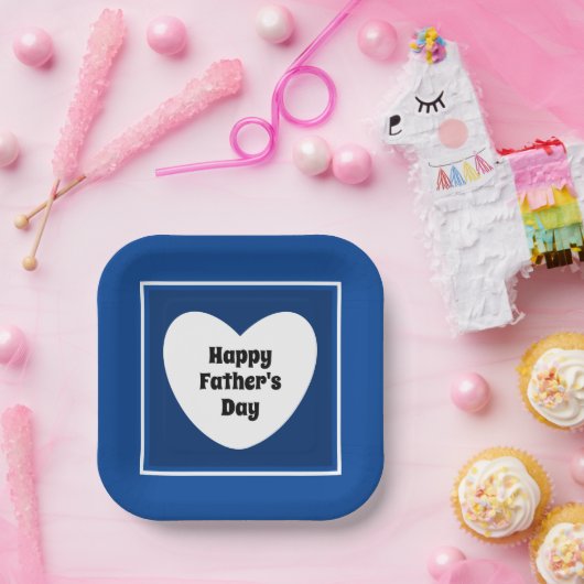 Happy Vaderdag Cute Blue White Heart Papieren Bordje (Feest)