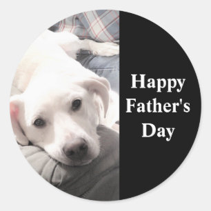 Happy Vaderdag Cute White Lazy Puppy Dog Black Ronde Sticker