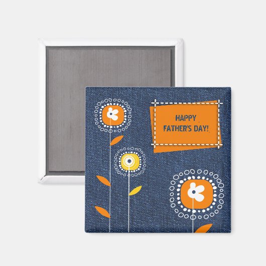 Happy Vaderdag Denim Pattern Magneet (Voorkant / Achterkant)