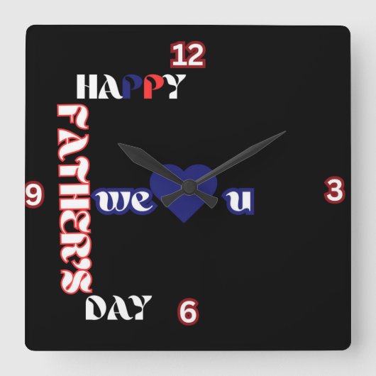 Happy Vaderdag F-Formation Square Wall Clock Vierkante Klok (Voorkant)