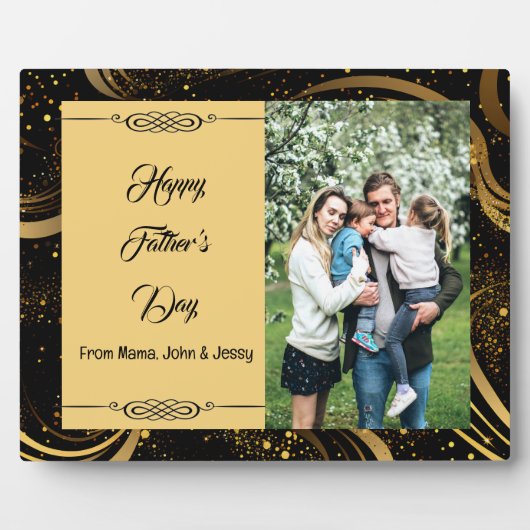 Happy Vaderdag Family Photo Gold Leafy Swirls Fotoplaat (Voorkant)