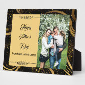 Happy Vaderdag Family Photo Gold Leafy Swirls Fotoplaat (Zijkant)