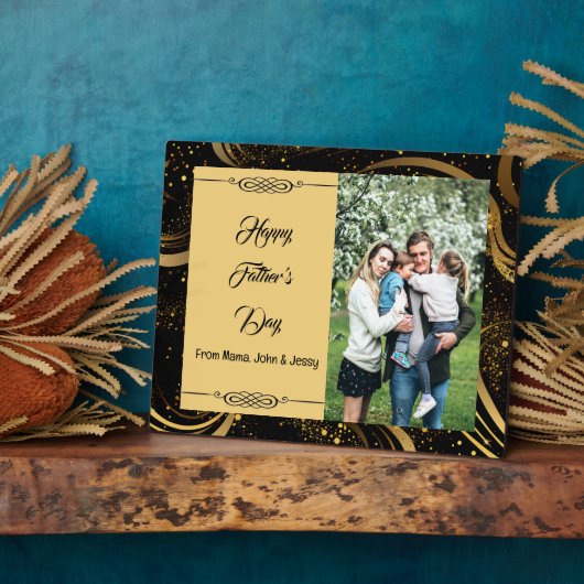 Happy Vaderdag Family Photo Gold Leafy Swirls Fotoplaat (Zijkant)