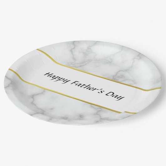 Happy Vaderdag Faux wit marmer Elegant Papieren Bordje (Gekanteld)