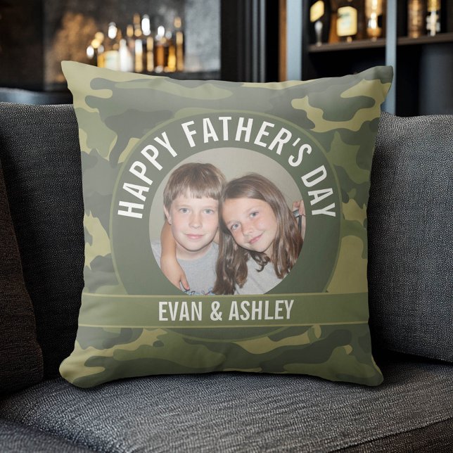 Happy Vaderdag - Foto Camouflage Green Kussen (Custom Photo Pillow)