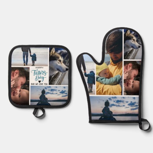 happy vaderdag Fotocollage op maat Ovenwant & Pannenlap Set (Voorkant)