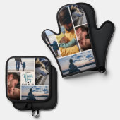 happy vaderdag Fotocollage op maat Ovenwant & Pannenlap Set (Voorkant / Achterkant)