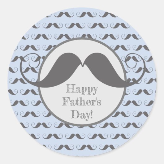 Happy Vaderdag - Fun Mustache Pattern Ronde Sticker (Voorkant)