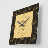 Happy Vaderdag Gold Kalligrafie Zwart Swirls Vierkante Klok (Hoek)