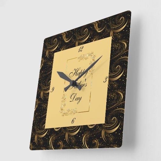 Happy Vaderdag Gold Kalligrafie Zwart Swirls Vierkante Klok (Hoek)