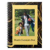 Happy Vaderdag Gold Leafy Black Swirls Foto Notitieboek (Voorkant)