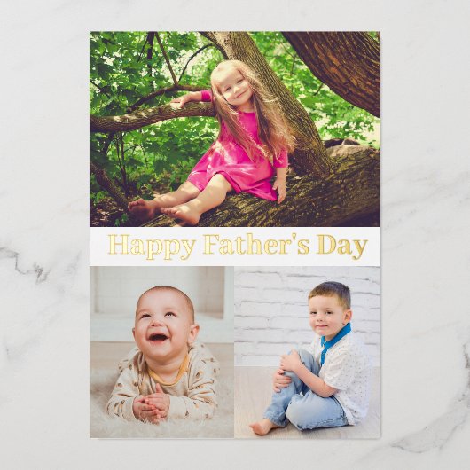 Happy Vaderdag Gold Script Photo Collage Card Folie Uitnodiging (Voorkant)