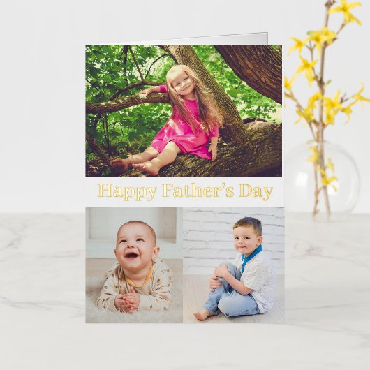 Happy Vaderdag Gold Script Photo Collage Card Folie Wenskaart (Gele Bloem)