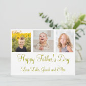 Happy Vaderdag Gold Script Photo Collage Card Kaart (Staand voorkant)