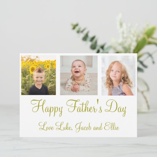 Happy Vaderdag Gold Script Photo Collage Card Kaart (Staand voorkant)