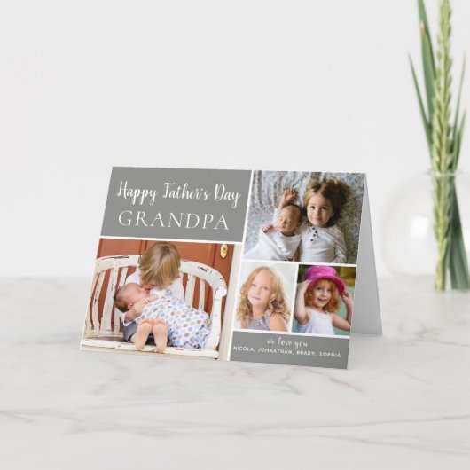 Happy Vaderdag Grandpa Photo Collage Gray Card Kaart (Voorkant)