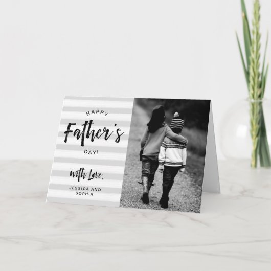 Happy Vaderdag | Grijze strips en uw foto Kaart (Voorkant)