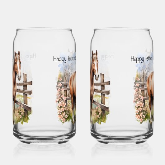 Happy Vaderdag Horse Fence weide Blikvorm Glas (Links)