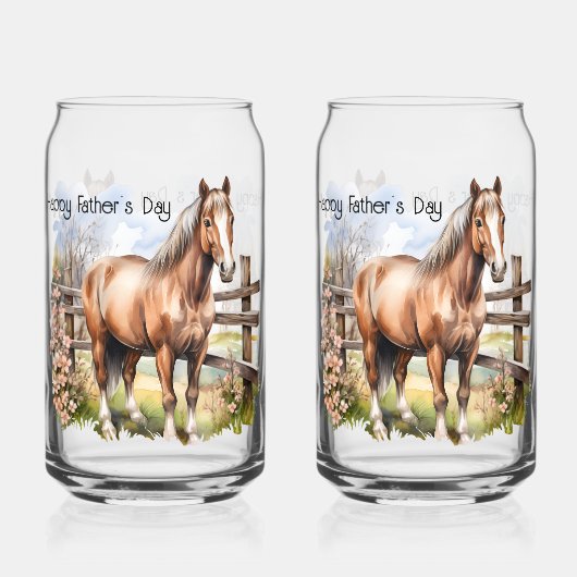 Happy Vaderdag Horse Fence weide Blikvorm Glas (Achterkant)
