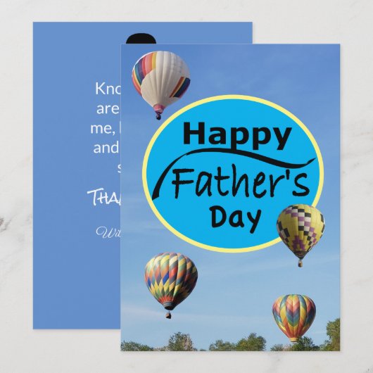 Happy Vaderdag Hot Air ballon Simple Blue Feestdagenkaart (Voorkant / Achterkant)