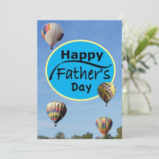Happy Vaderdag Hot Air ballon Simple Blue Feestdagenkaart (Staand voorkant)