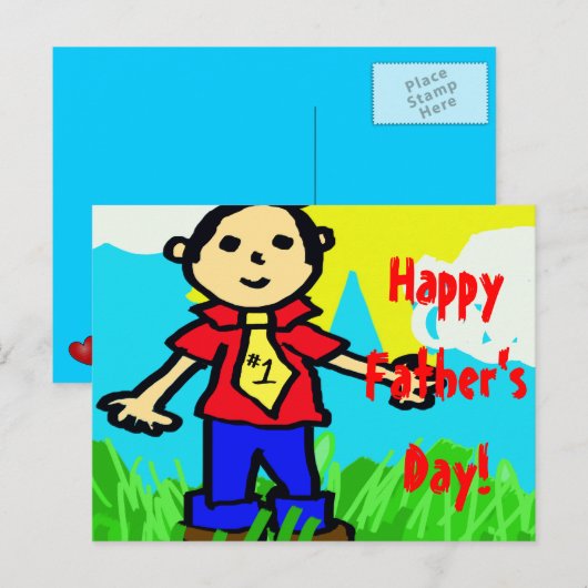 Happy Vaderdag in het "Crayon"-Briefkaart Briefkaart (Voorkant / Achterkant)