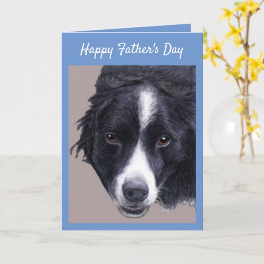 Happy Vaderdag kaart (Border Collie) (Gele Bloem)