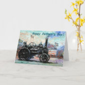 Happy Vaderdag kaart met een stoomtractor (Gele Bloem)