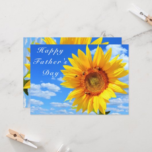 Happy Vaderdag Kaart Zonnebloem en Bijen (Voorkant / Achterkant in situ)