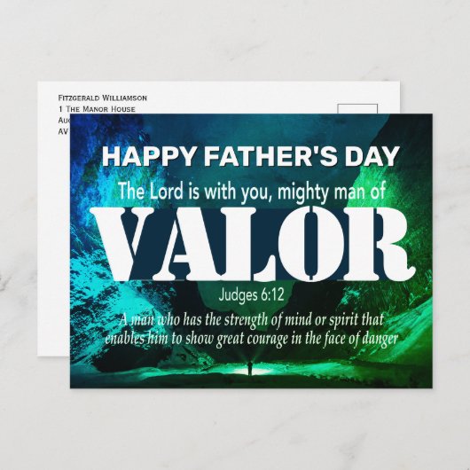 Happy Vaderdag MIGHTY MAN VAN VALOR Judges 6:12 Briefkaart (Voorkant / Achterkant)