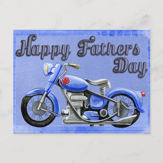 Happy vaderdag motorfiets briefkaart op blauw (Voorkant)