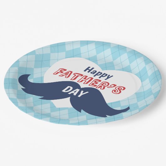 Happy Vaderdag Mustache en Heart Papieren Bordje (Gekanteld)