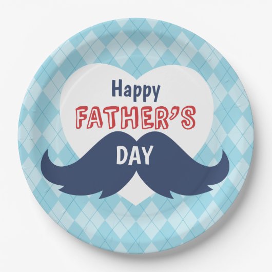 Happy Vaderdag Mustache en Heart Papieren Bordje (Voorkant)