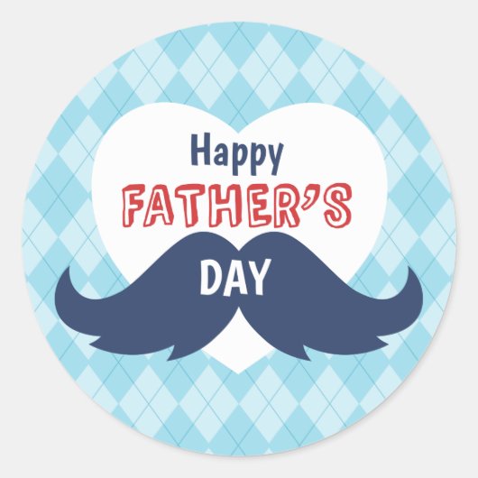 Happy Vaderdag Mustache en Heart Ronde Sticker (Voorkant)