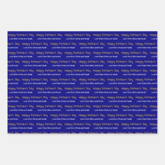 Happy Vaderdag Navy Blauw Wit Kinderen Namen Inpakpapier Vel (Voorkant)