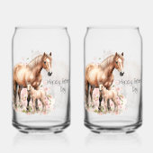 Happy Vaderdag Paard Veulenbloemen Blikvorm Glas (Achterkant)