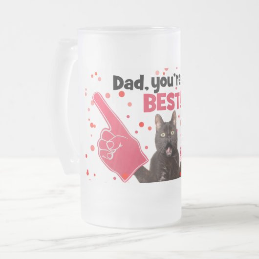 Happy Vaderdag pap kat met schuimvingers Humo Matglas Bierpul (Voorkant links)