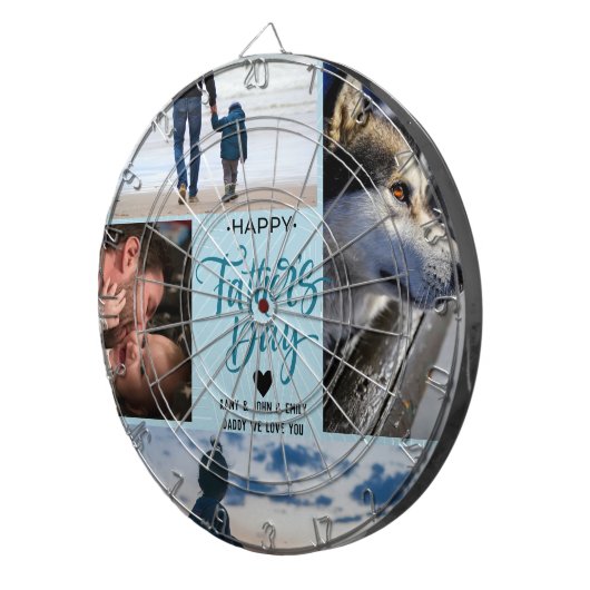 Happy Vaderdag Photo Collage Aangepaste namen Dartbord (Voorkant Rechts)