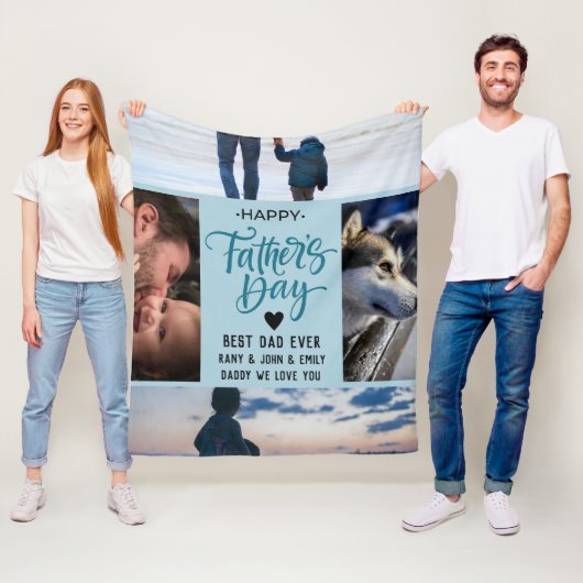 Happy Vaderdag Photo Collage Aangepaste namen Fleece Deken (In situ)