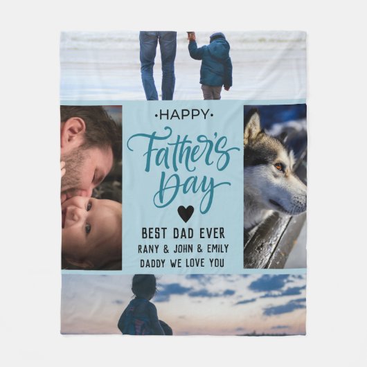 Happy Vaderdag Photo Collage Aangepaste namen Fleece Deken (Voorkant)
