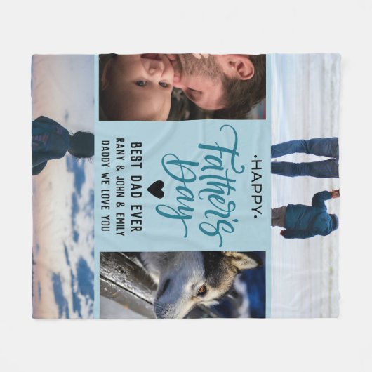 Happy Vaderdag Photo Collage Aangepaste namen Fleece Deken (Voorkant (Horizontaal))